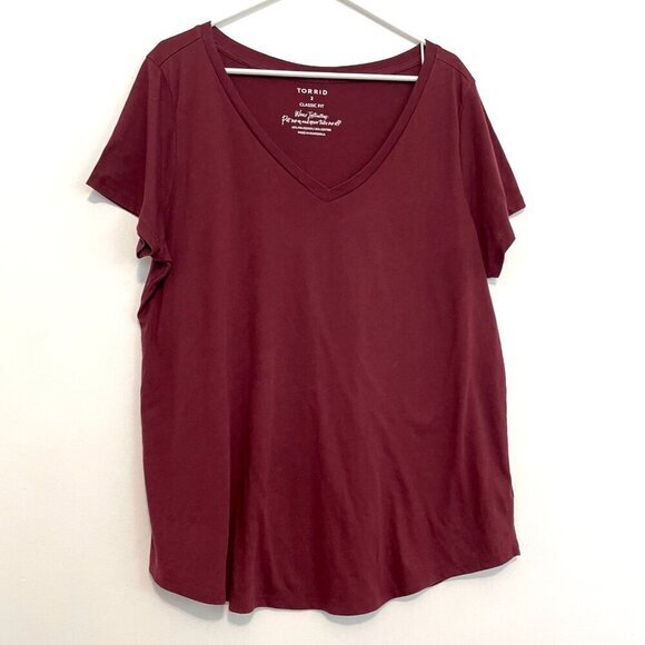 TORRID 2 Plus Size Girlfriend Signature Jersey V-Neck Tee Burgundy Maroon TShirt - Picture 2 of 16